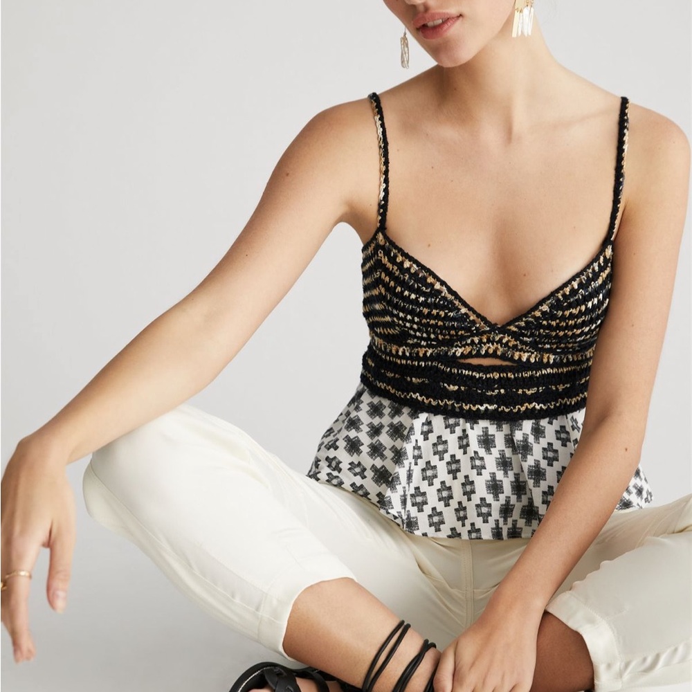 By Anthropologie Freida Layered Sweater Tank Top Patterned Camisole Boho